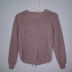 Gray Sweater with Twisted Braid Down Center Back